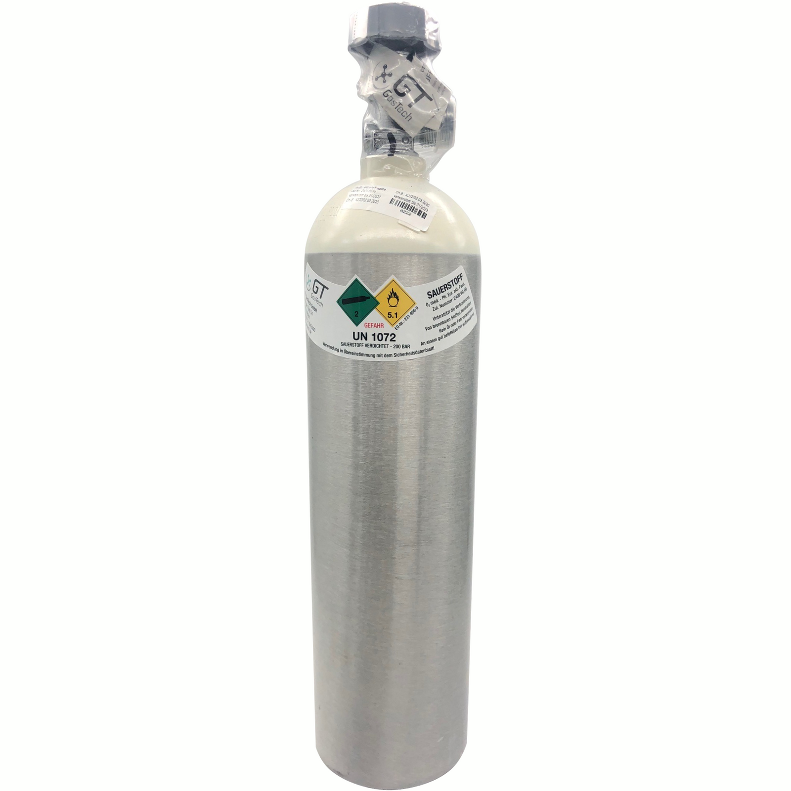 2 Liter Sauerstoffflasche 200 bar, 2 L medizinischer Sauerstoff